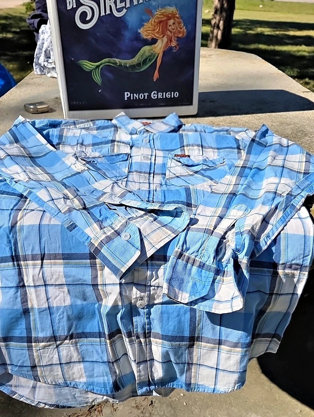 Superdry Plaid Button Down Shirt in Blue & White
